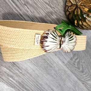 Kate Spade Woven Rattan Belt With Shell Clasp Natural NWT